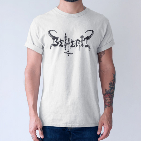 Beherit Band T-shirt, Beherit Logo White Tee Shirt, Black Metal, Dark 