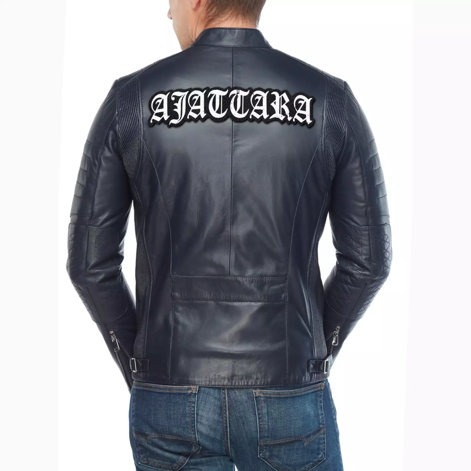 Ajattara Logo Patched Navy Genuine Leather Jacket, Black Metal Merchandise