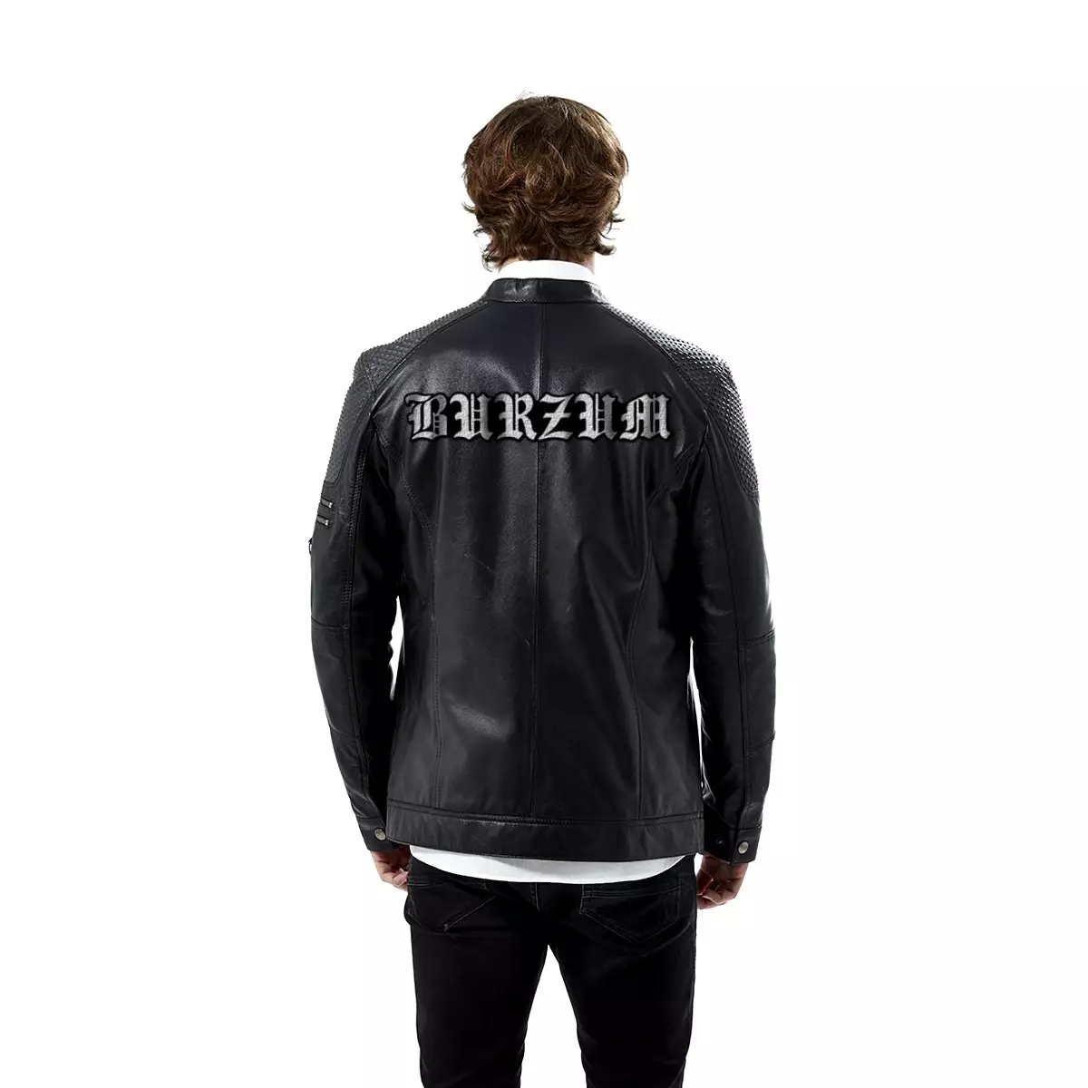 Burzum Logo Patched Geniune Leather Jacket, Black Metal Merchandise - Image 2