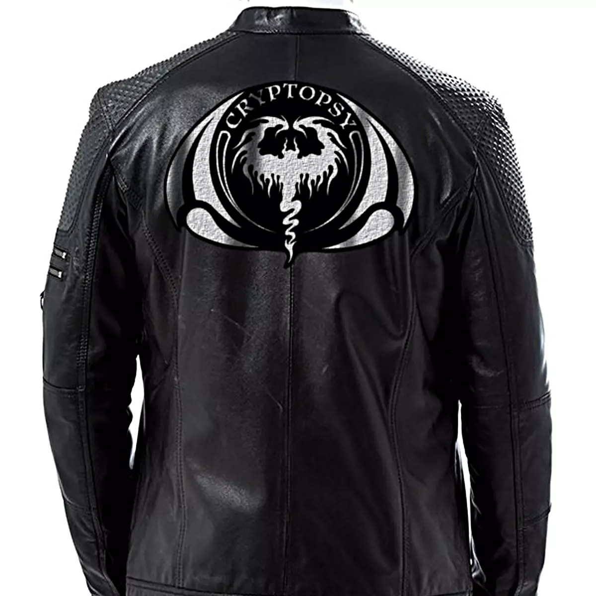 Cryptopsy Logo Patched Geniune Leather Jacket, Death Metal Merchandise