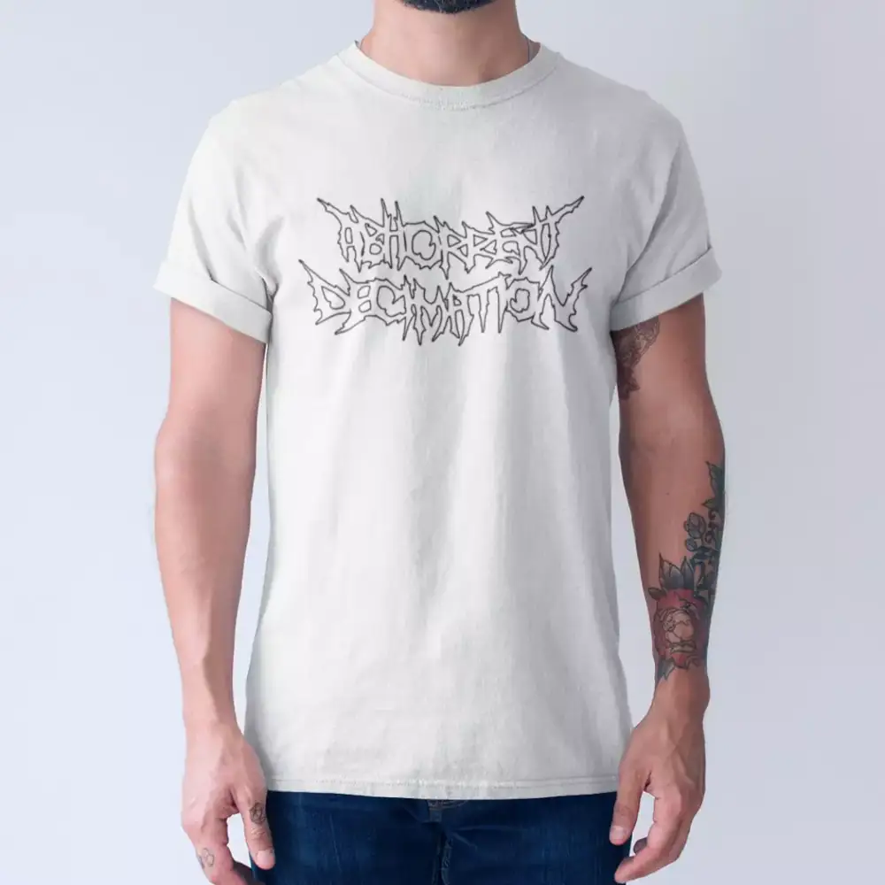 Abhorrent Decimation Band T-Shirt, Abhorrent Decimation Logo White Tee Shirt, Death Metal Merch - Image 4