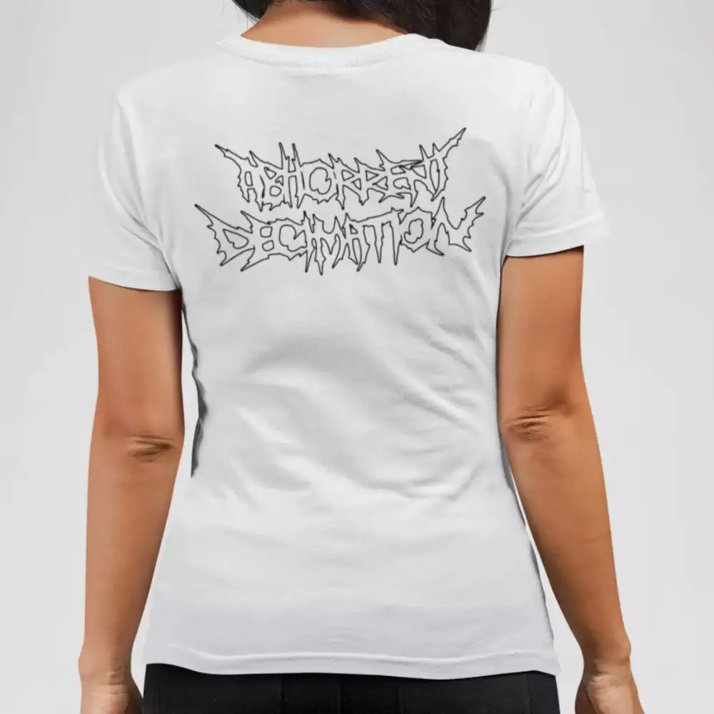 Abhorrent Decimation Band T-Shirt, Abhorrent Decimation Logo White Tee Shirt, Death Metal Merch