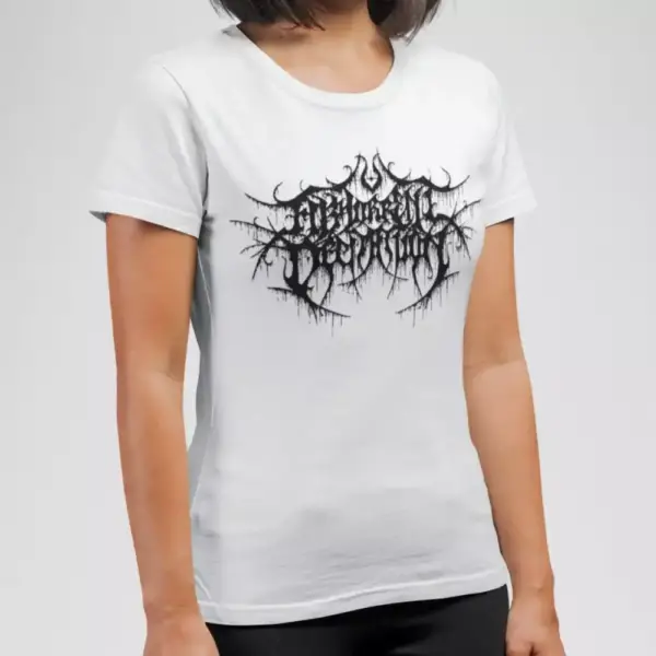 Abhorrent Decimation Band T-Shirt, Abhorrent Decimation Logo White Tee Shirt, Death Metal Merch