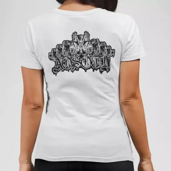 Aosoth Band T-Shirt, Aosoth Logo White Tee Shirt, Black Metal, France