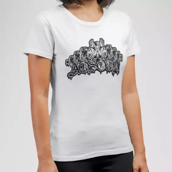 Aosoth Band T-Shirt, Aosoth Logo White Tee Shirt, Black Metal, France - Image 2