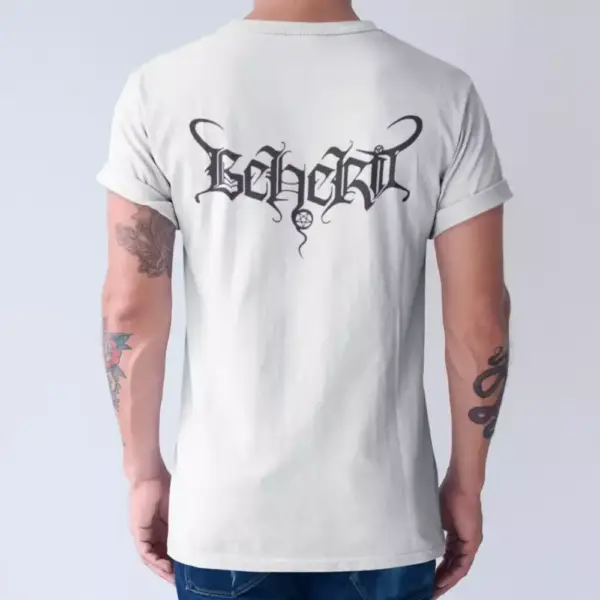 Beherit Band T-Shirt, Beherit Logo White Tee Shirt, Black Metal, Dark Ambient Metal Merchandise