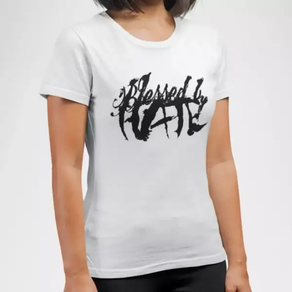 Blessed by Hate Band T-Shirt, Blessed by Hate Logo White Tee Shirt, Metalcore, Deathcore Merchandise - Image 2