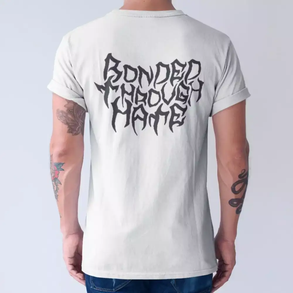 Bonded Through Hate Band T-Shirt, Bonded Through Hate Logo White Tee Shirt, Death Metal Merchandise
