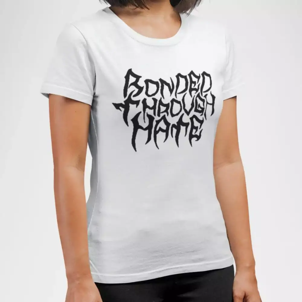 Bonded Through Hate Band T-Shirt, Bonded Through Hate Logo White Tee Shirt, Death Metal Merchandise - Image 3