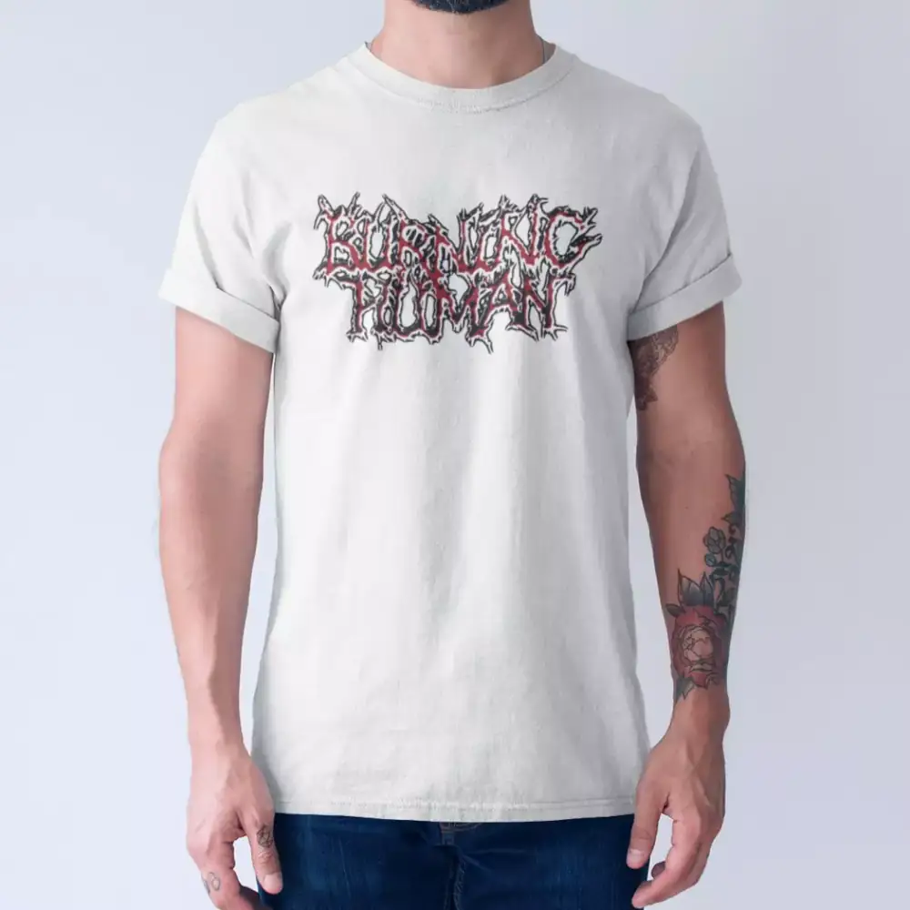 Burning Human Band T-Shirt, Burning Human Logo White Tee Shirt, Death Metal Merchandise - Image 3