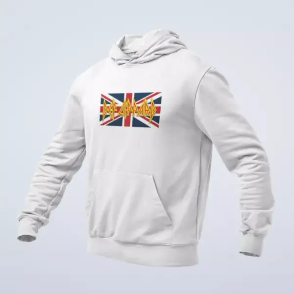 Def Leppard Hoodie, Def Leppard Logo White Hoodie, Hard Rock Merchandise