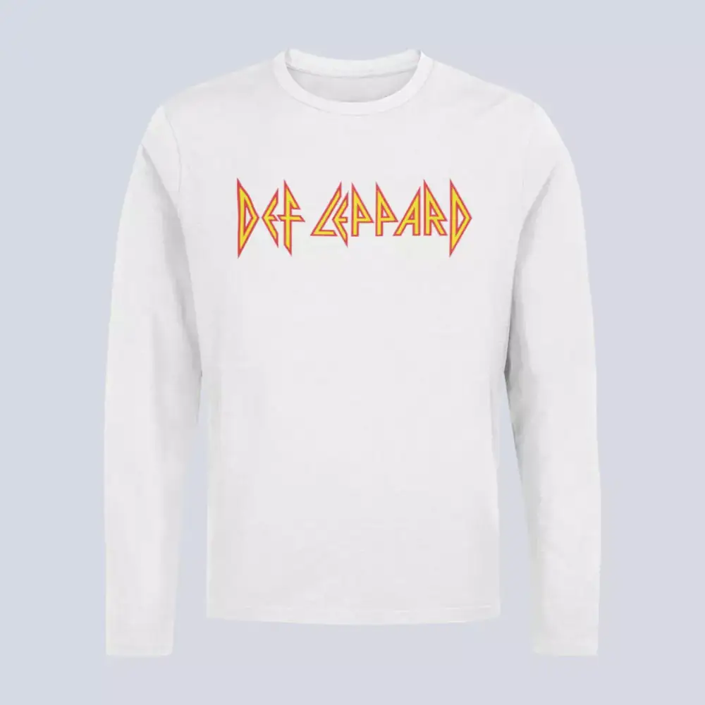 Def Leppard Longsleeve T-Shirt, Def Leppard Logo White Long Sleeve, Hard Rock Merchandise
