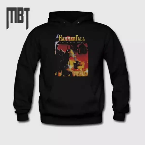 HammerFall Band Hoodie, HammerFall One Crimson Night Cover Hooded Sweatshirt, Heavy Metal Merch