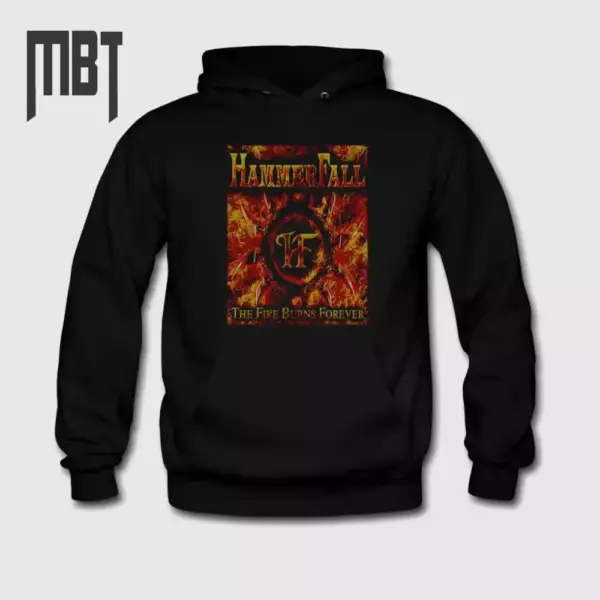 HammerFall Band Hoodie, HammerFall The Fire Burns Forever Cover Hooded Sweatshirt, Heavy Metal Merch