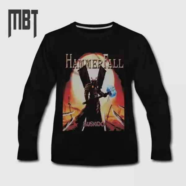 HammerFall Band Long Sleeve T-Shirt, HammerFall Bushido Cover Long Sleeve Tee-Shirt, Heavy Metal Merch