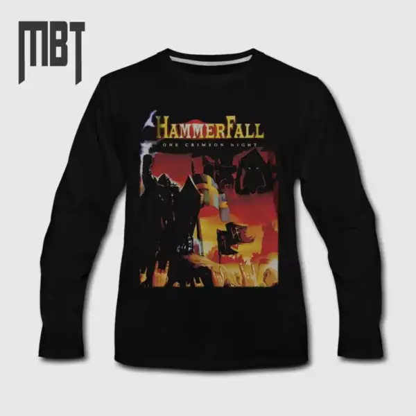 HammerFall Band Long Sleeve T-Shirt, HammerFall One Crimson Night Cover Long Sleeve Tee-Shirt, Heavy Metal Merch