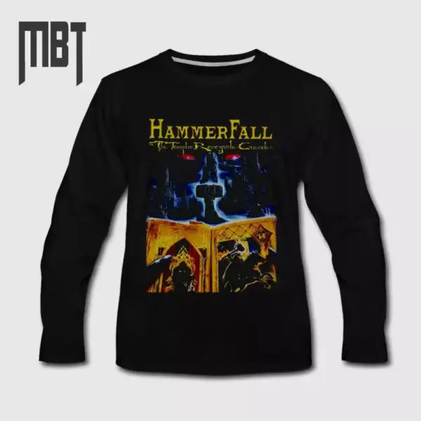 HammerFall Band Long Sleeve T-Shirt, HammerFall The Templar Renegade Crusades Cover Long Sleeve Tee-Shirt, Heavy Metal Merch