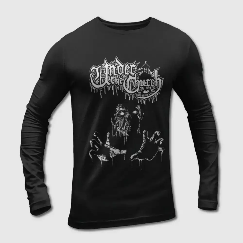 Under The Church Band Long Sleeve T-Shirt, Under The Church Logo Artwork Long Sleeve Tee-Shirt, Death Metal Merch